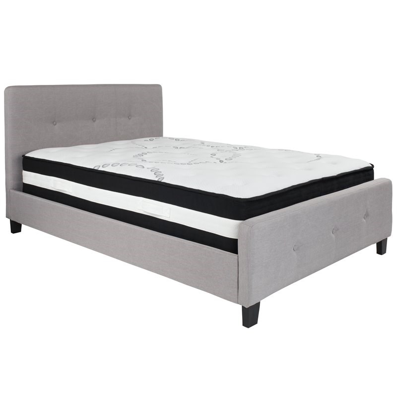 Flash Furniture Tribeca Tufted Full Platform Bed in Light Gray