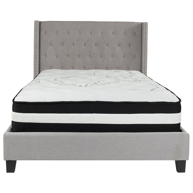Flash Furniture Riverdale Tufted Full Platform Bed in Light Gray