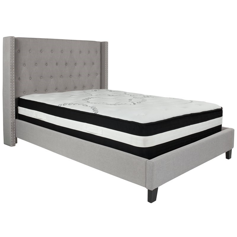 Flash Furniture Riverdale Tufted Full Platform Bed in Light Gray