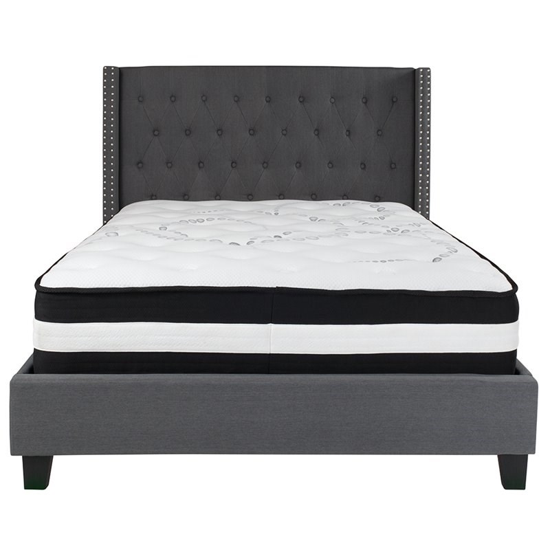 Flash Furniture Riverdale Tufted Full Platform Bed in Dark Gray