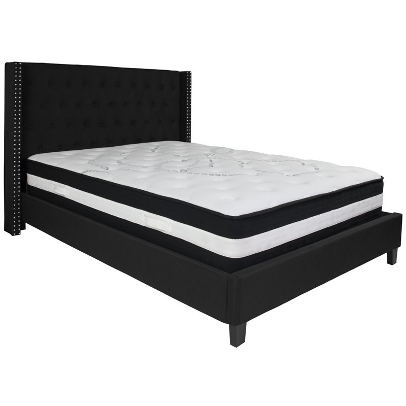Flash Furniture Riverdale Tufted Queen Platform Bed in Black