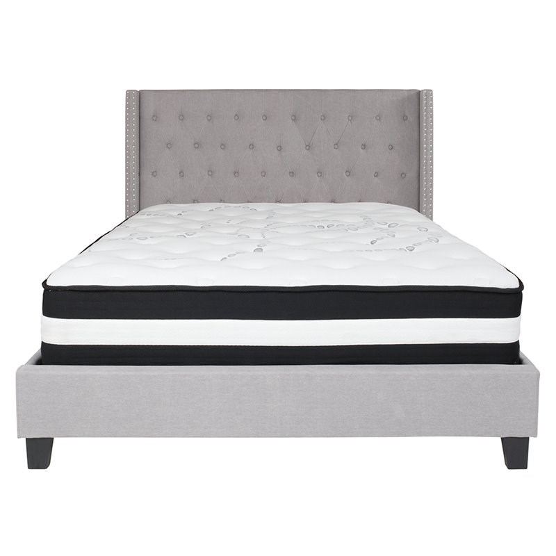Flash Furniture Riverdale Tufted Queen Platform Bed in Light Gray