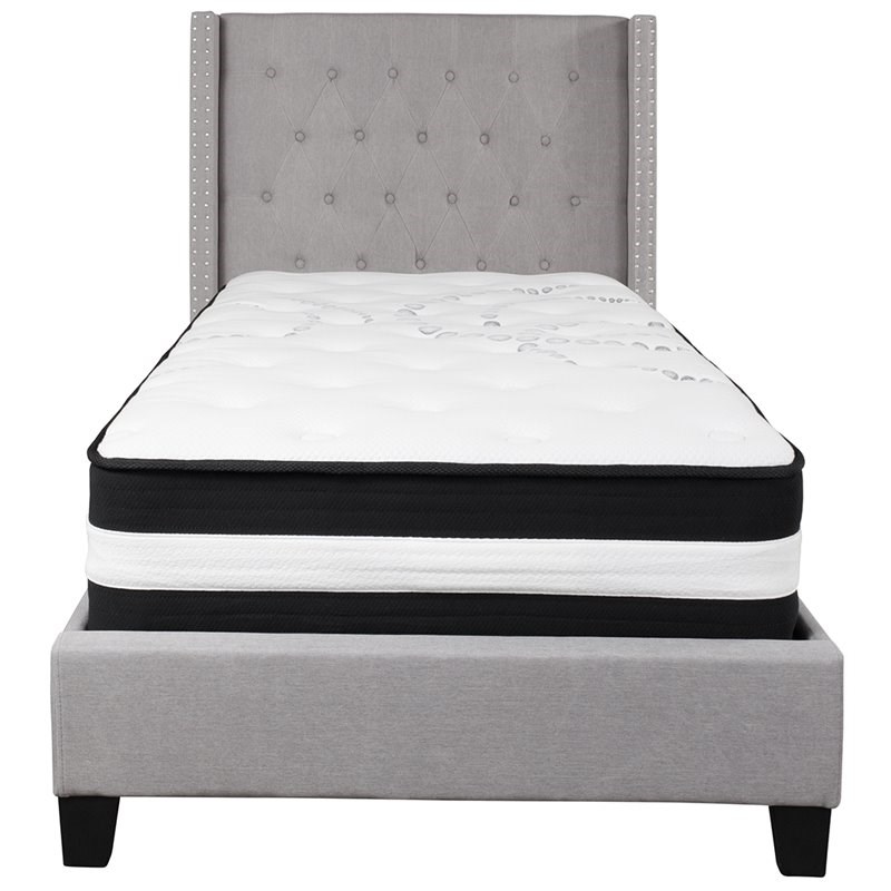 Flash Furniture Riverdale Tufted Twin Platform Bed in Light Gray