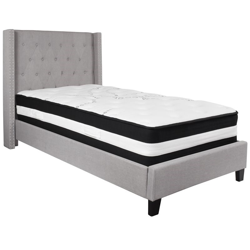 Flash Furniture Riverdale Tufted Twin Platform Bed in Light Gray
