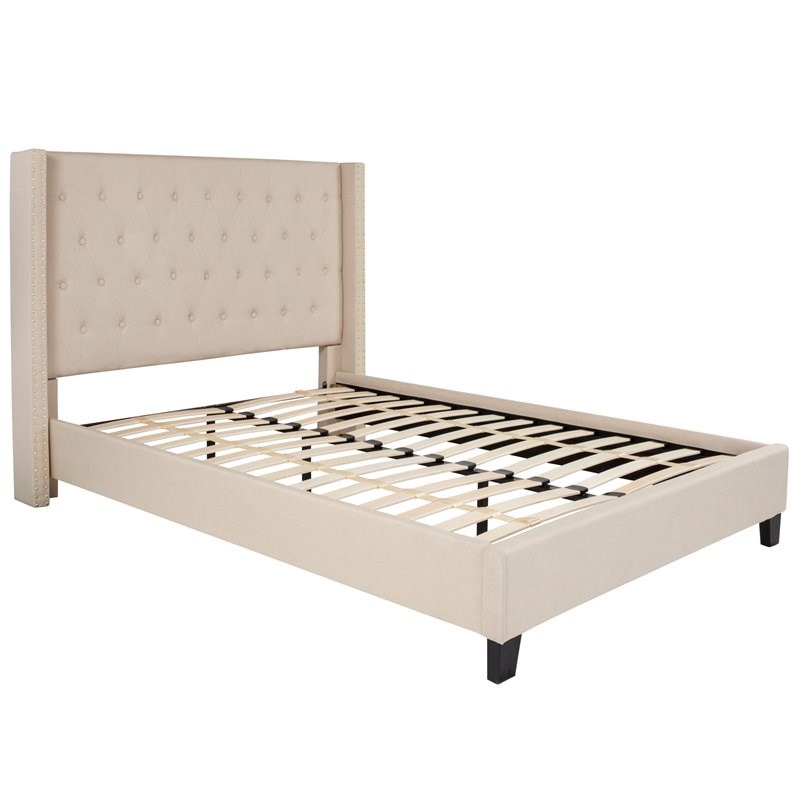 Flash Furniture Riverdale Upholstered Full Platform Bed in Beige