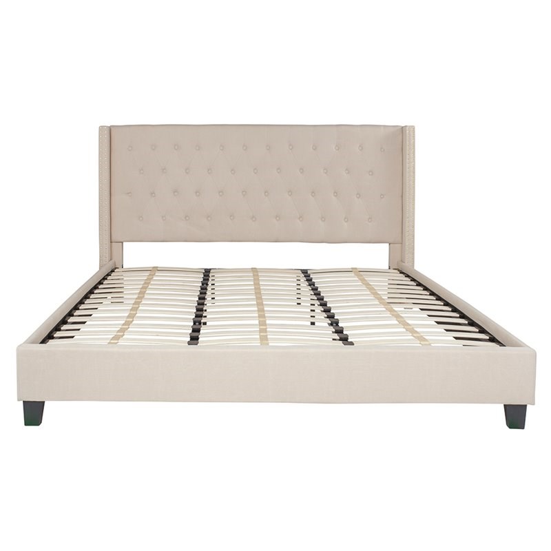 Flash Furniture Riverdale Upholstered King Platform Bed in Beige