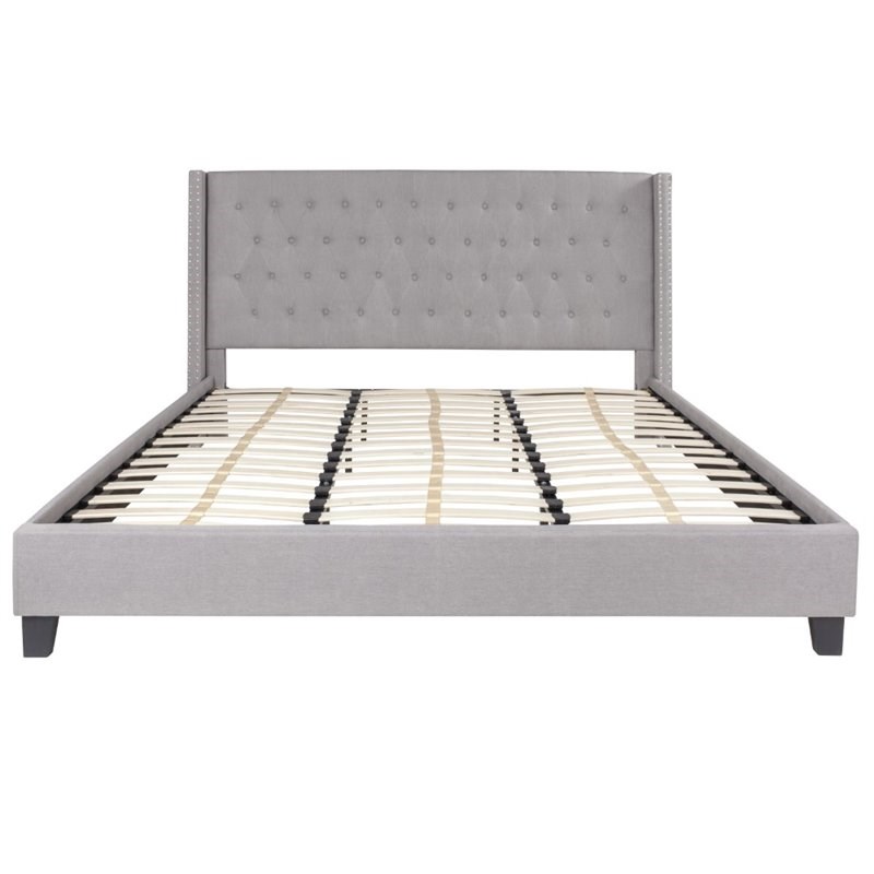 Flash Furniture Riverdale Upholstered King Platform Bed in Light Gray