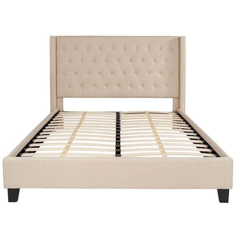 Flash Furniture Riverdale Upholstered Queen Platform Bed in Beige