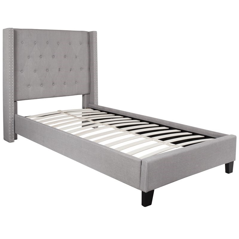 Flash Furniture Riverdale Upholstered Twin Platform Bed in Light Gray