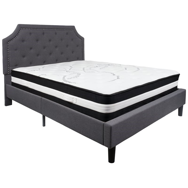 Flash Furniture Queen Platform Panel Bed and Mattress in Dark Gray
