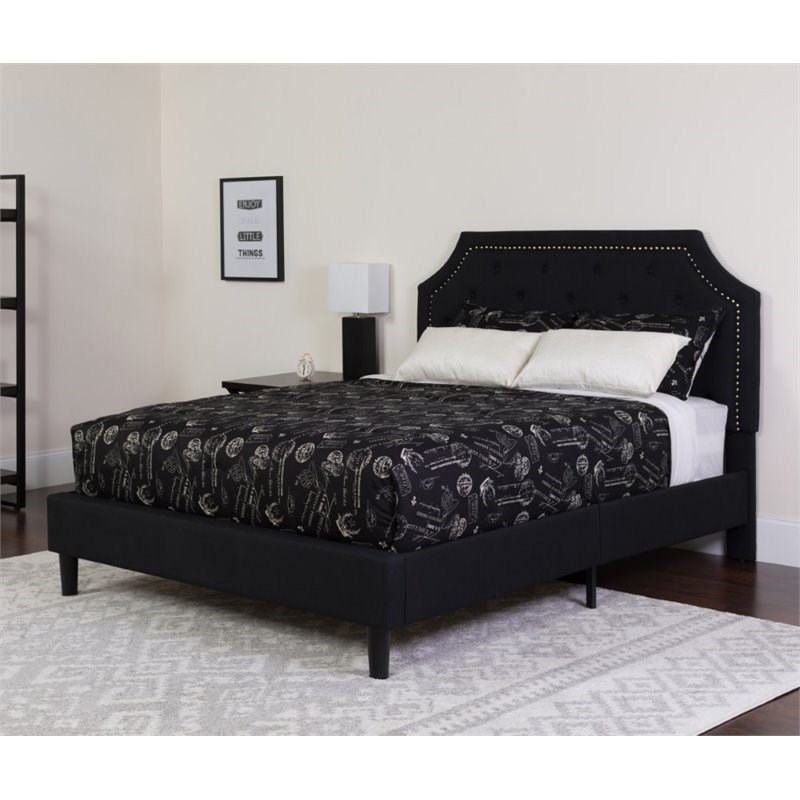 Flash Furniture Queen Platform Panel Bed and Mattress in Black