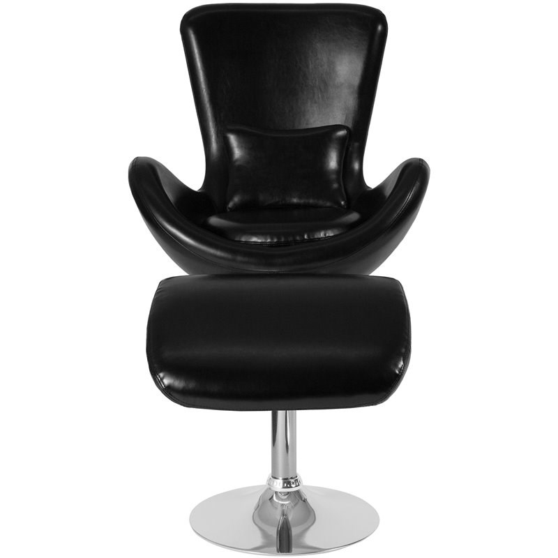 Flash Furniture Leather Egg Chair with Ottoman in Black