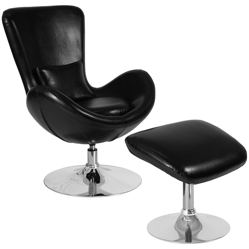 Flash Furniture Leather Egg Chair with Ottoman in Black