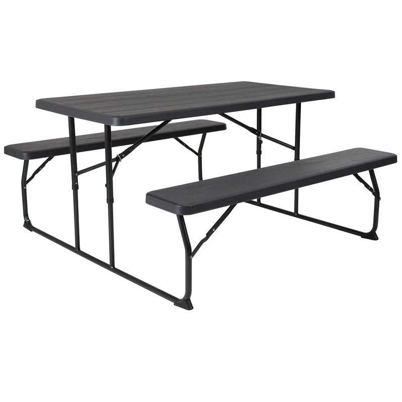 Flash Furniture Folding Picnic Table with Bench in Charcoal