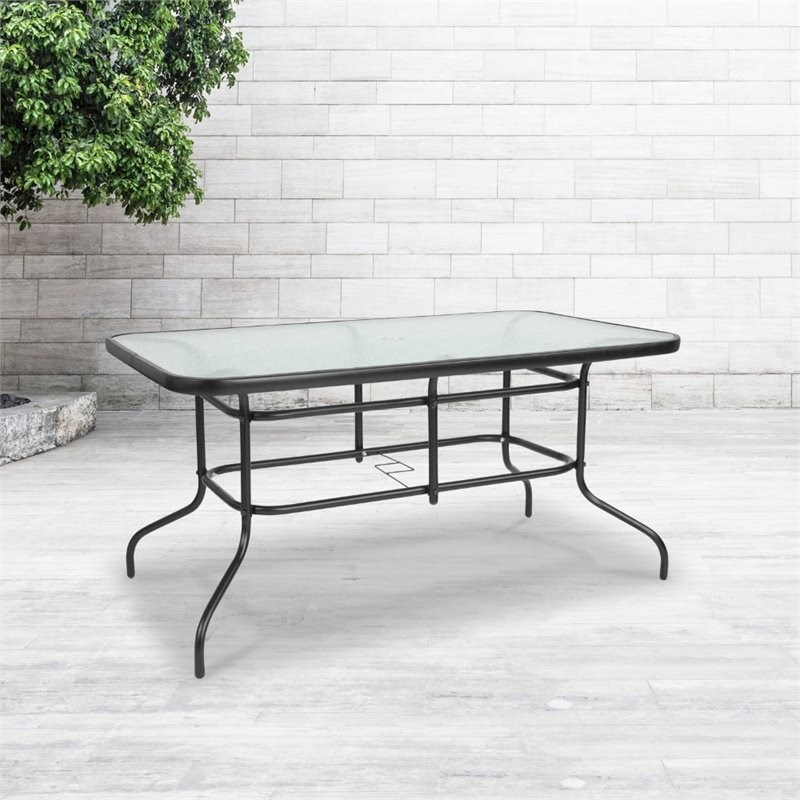 Flash Furniture 55X31.5 Glass Metal Table In Clear Top Black Frame