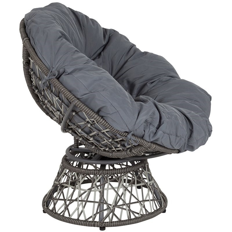 flash furniture bowie swivel patio papasan chair in gray