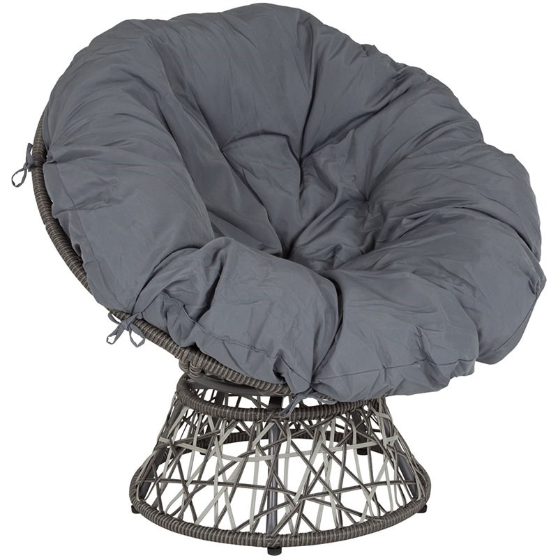 Flash Furniture Swivel Patio Papasan Chair in Gray and Silver