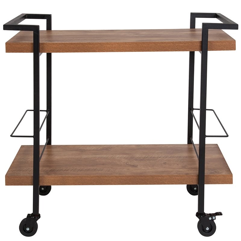 Flash Furniture Castleberry Bar Cart in Rustic and Black