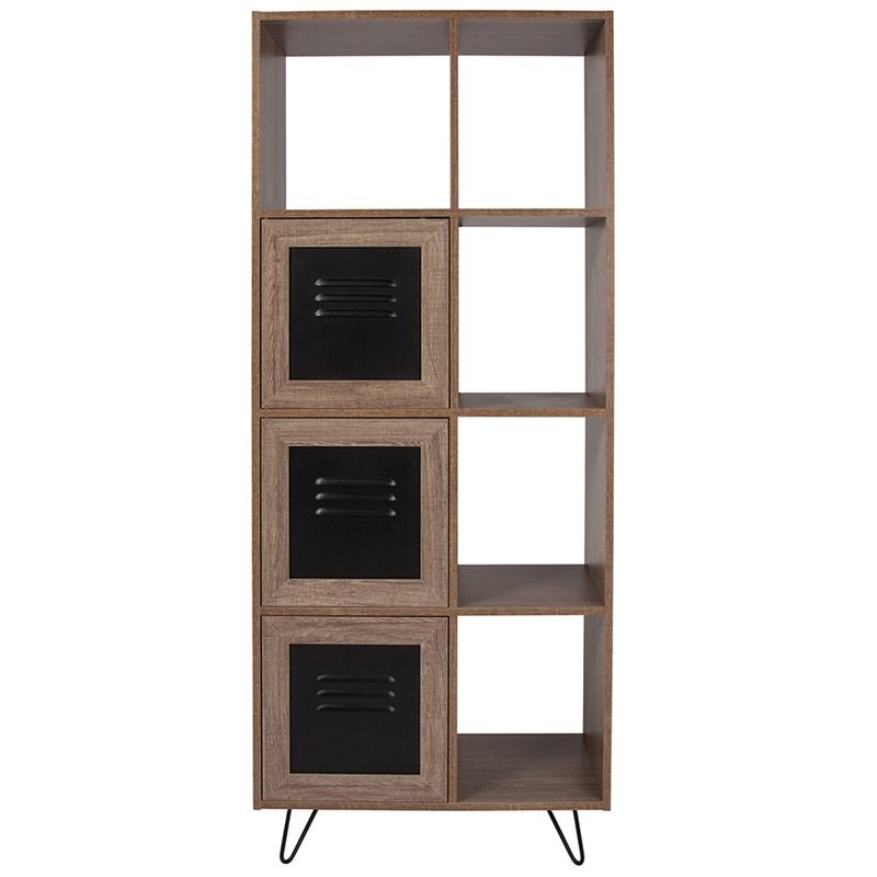 Flash Furniture Woodridge 8 Cubby Bookcase in Rustic and Black