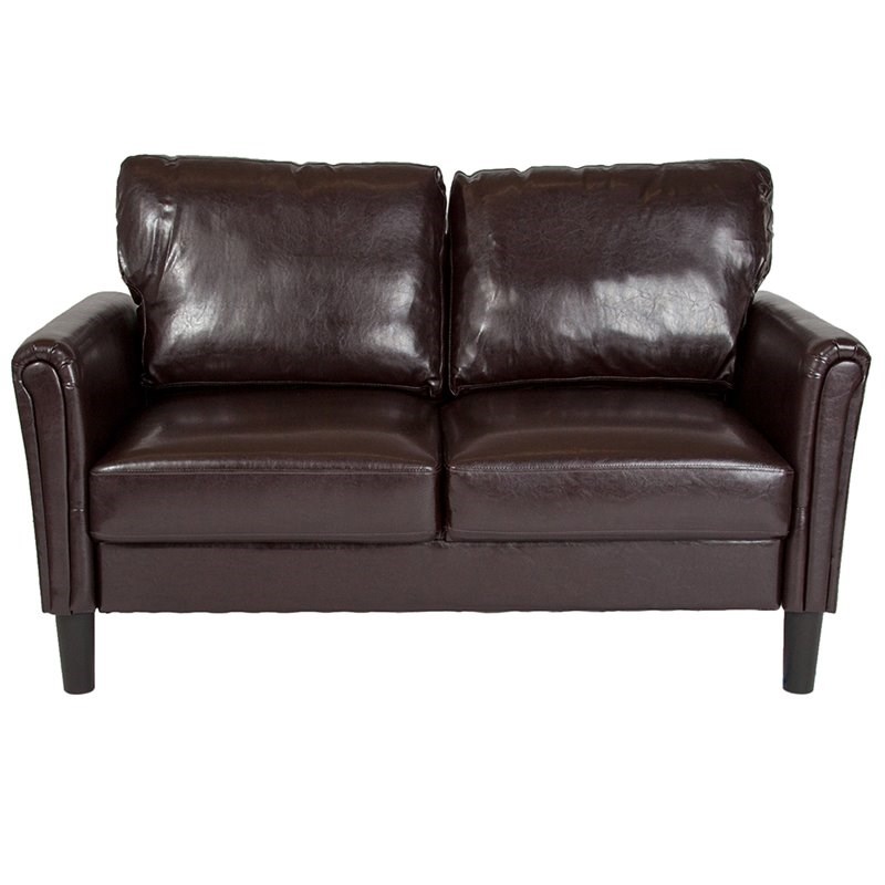 Flash Furniture Bari Leather Loveseat in Brown and Black