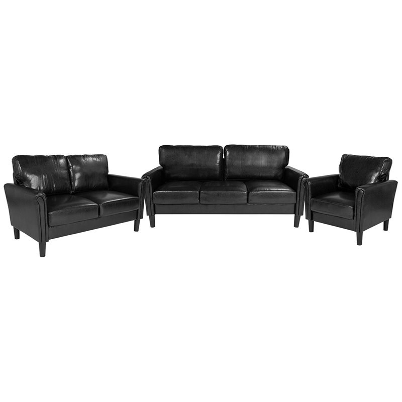 Flash Furniture Bari 3 Piece Leather Sofa Set in Black