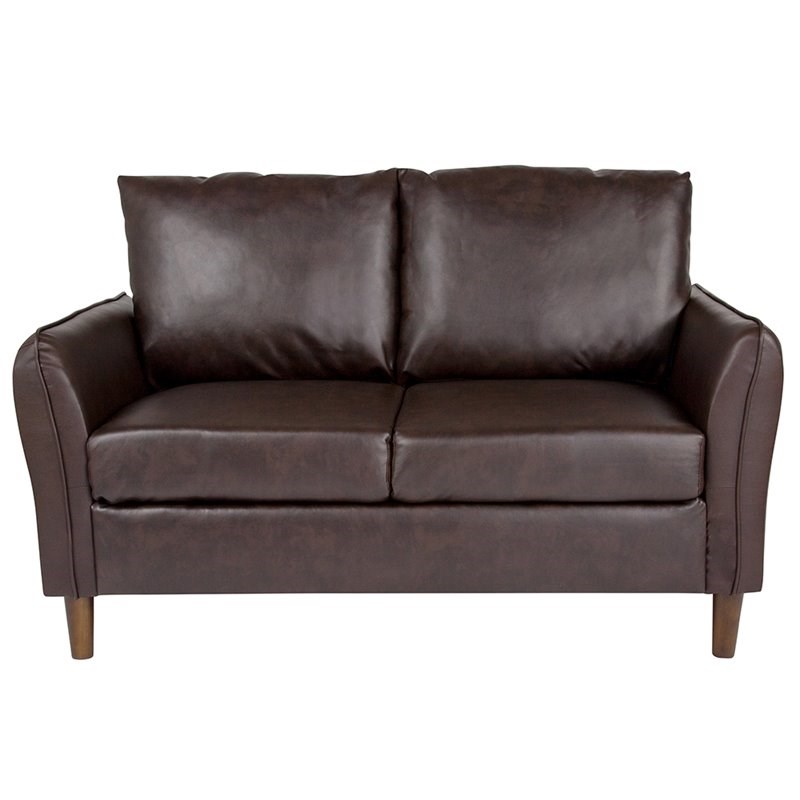 Flash Furniture Milton Park Leather Loveseat in Brown