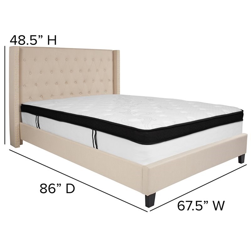 Flash Furniture Riverdale Tufted Queen Wingback Platform Bed in Beige