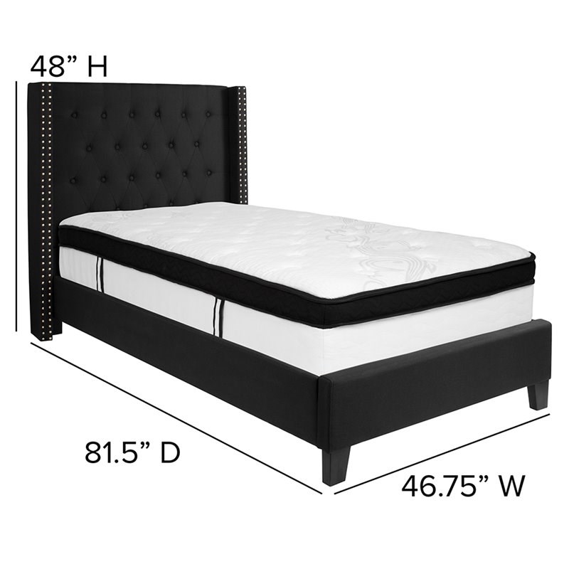 Flash Furniture Riverdale Tufted Twin Wingback Platform Bed in Black