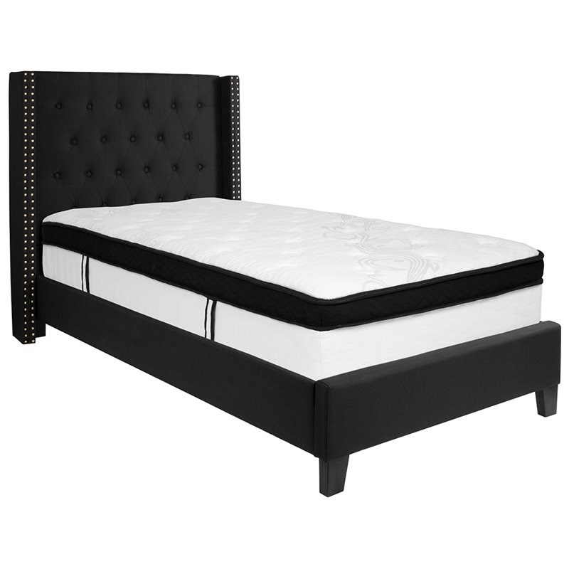 Flash Furniture Riverdale Tufted Twin Wingback Platform Bed in Black