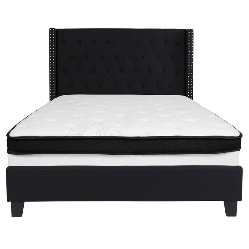 Flash Furniture Riverdale Tufted Full Wingback Platform Bed in Black