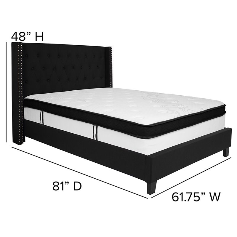 Flash Furniture Riverdale Tufted Full Wingback Platform Bed in Black