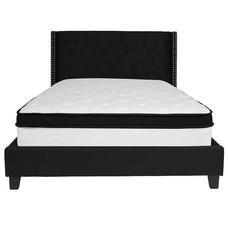 Flash Furniture Riverdale Tufted Queen Wingback Platform Bed in Black