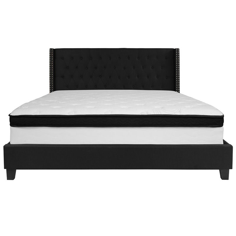 Flash Furniture Riverdale Tufted King Wingback Platform Bed in Black