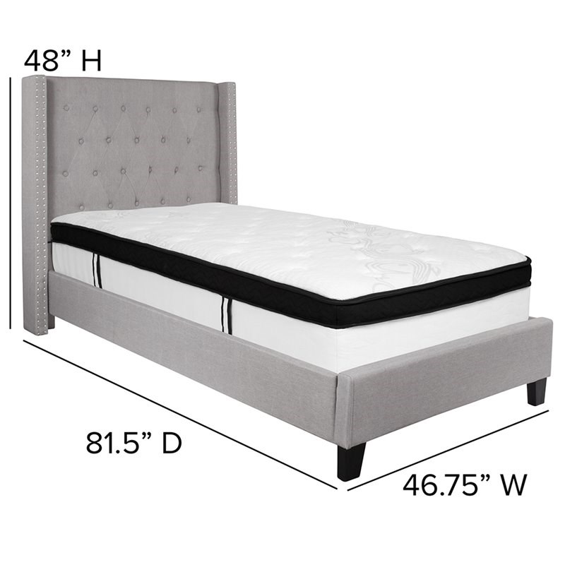 Flash Furniture Riverdale Tufted Twin Wingback Platform Bed in Gray
