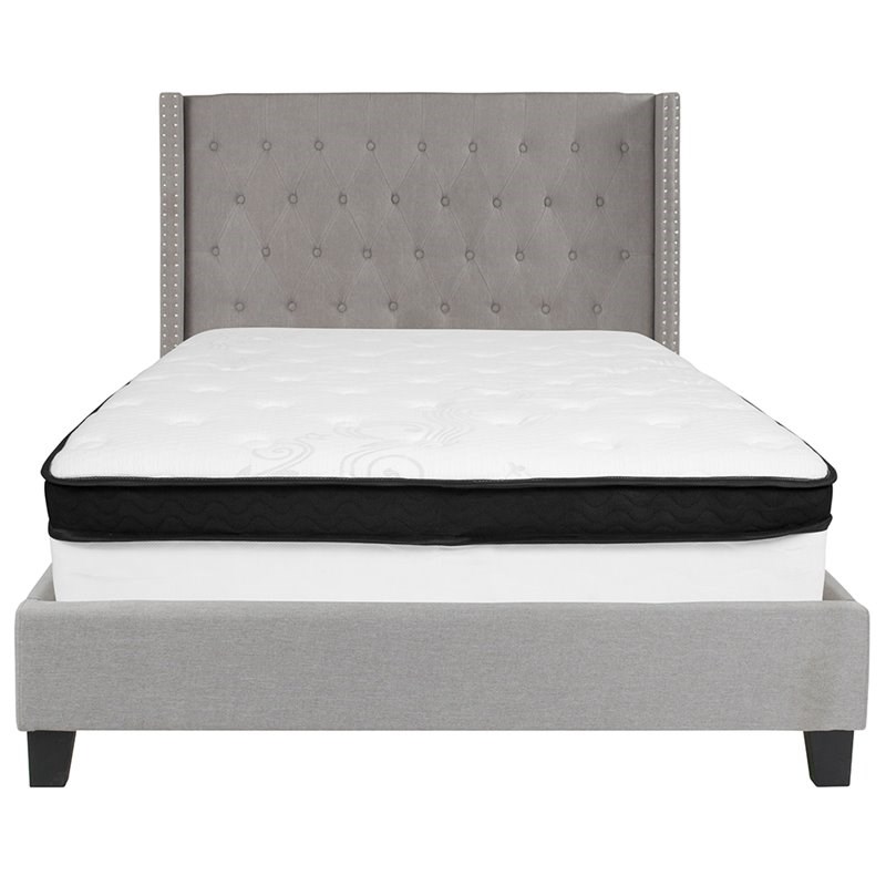 Flash Furniture Riverdale Tufted Full Wingback Platform Bed in Gray
