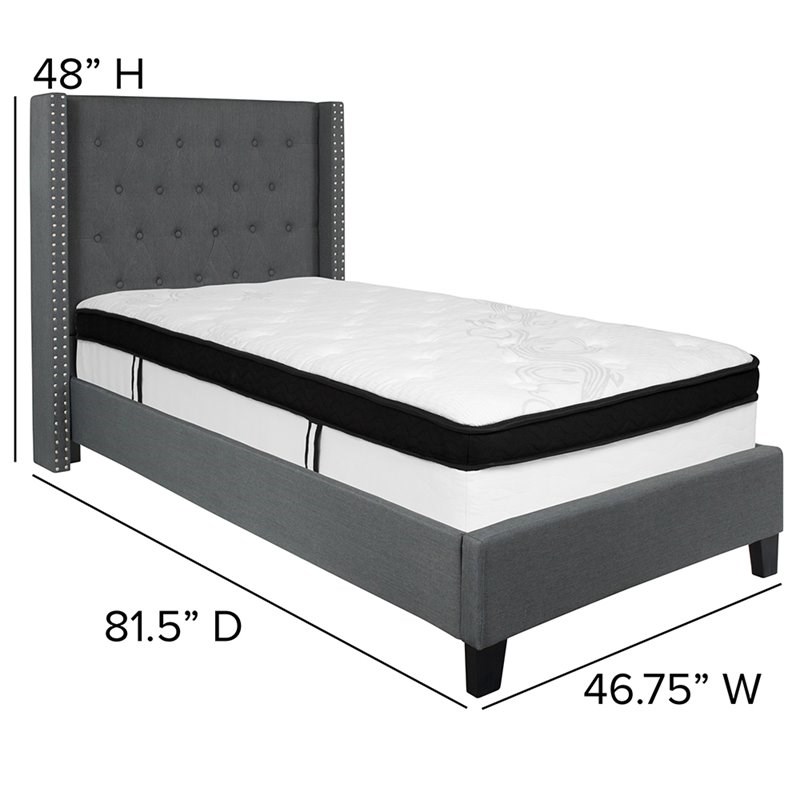 Flash Furniture Riverdale Tufted Twin Wingback Platform Bed in Gray