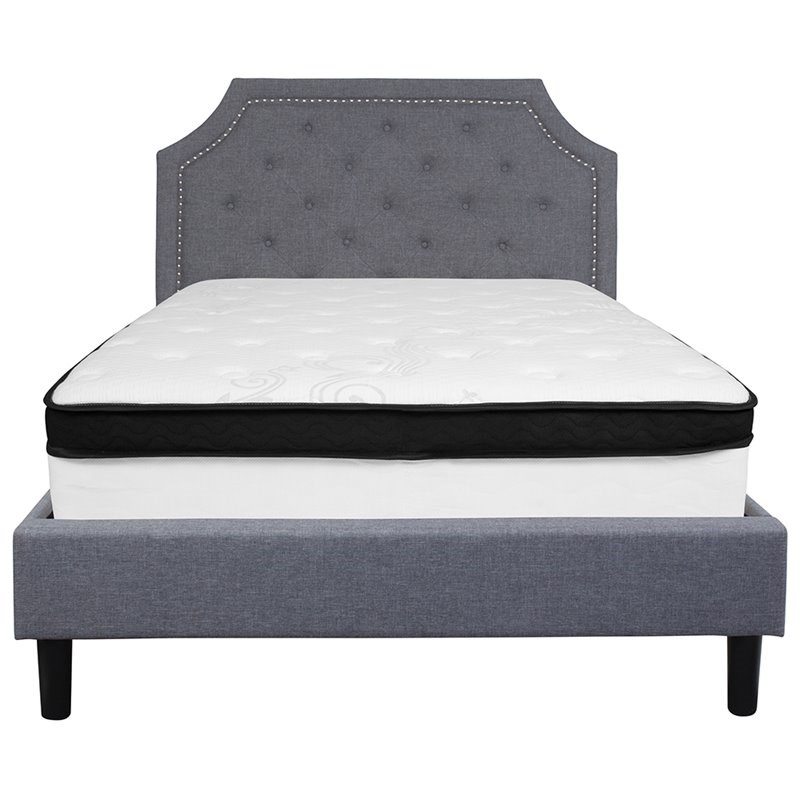 Flash Furniture Brighton Tufted Full Platform Bed in Light Gray