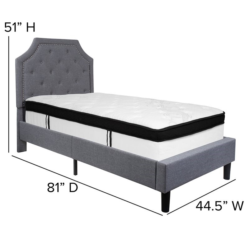 Flash Furniture Brighton Tufted Twin Platform Bed in Light Gray