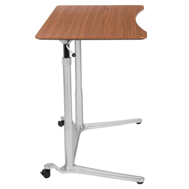 Flash Furniture Sit Down and Stand Up Desk in Cherry and Silver