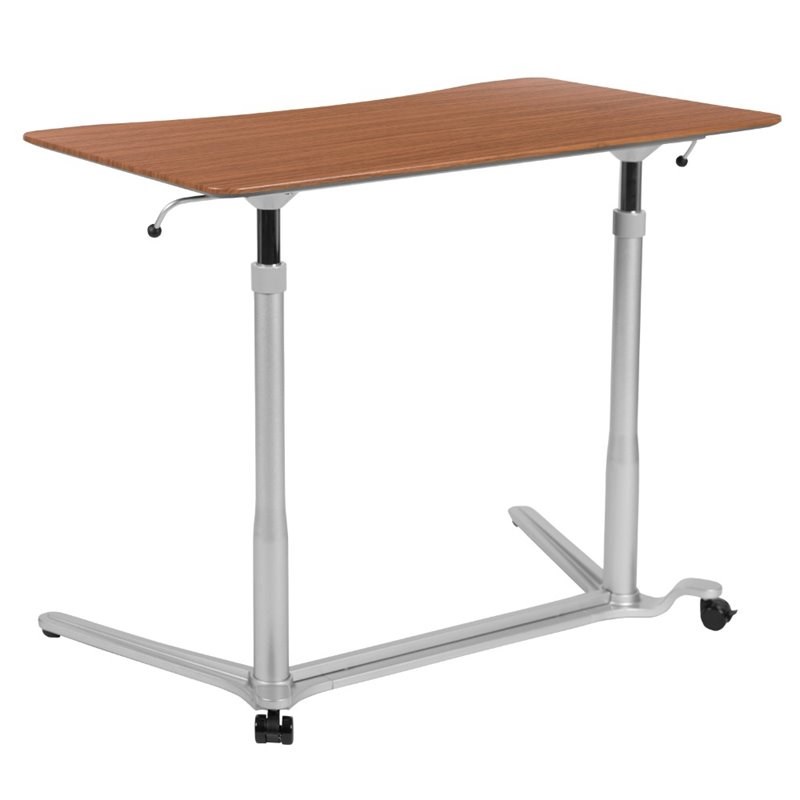 Flash Furniture Sit Down and Stand Up Desk in Cherry and Silver