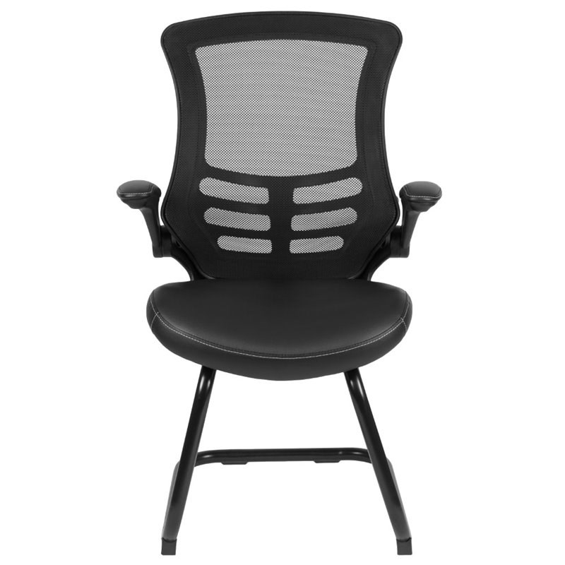 Flash Furniture Mesh Leather Sled Office Side Chair in Black