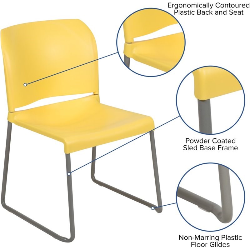 Flash Furniture Hercules Plastic Sled Base Stacking Chair in Yellow Homesquare