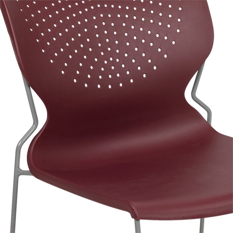 Flash Furniture Hercules Plastic Sled Base Contoured Stacking Chair in Burgundy