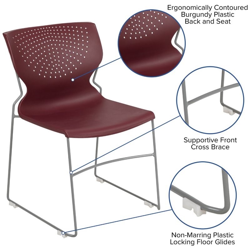 Flash Furniture Hercules Plastic Sled Base Contoured Stacking Chair in Burgundy