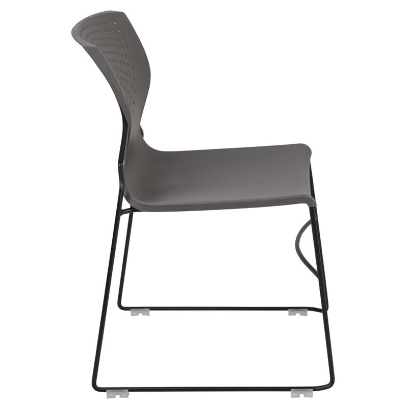 Flash Furniture Hercules Plastic Sled Base Contoured Stacking Chair in Gray