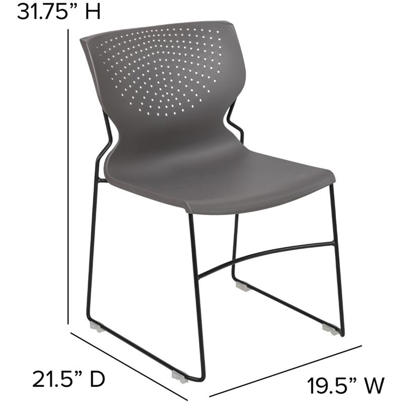 Flash Furniture Hercules Plastic Sled Base Contoured Stacking Chair in Gray