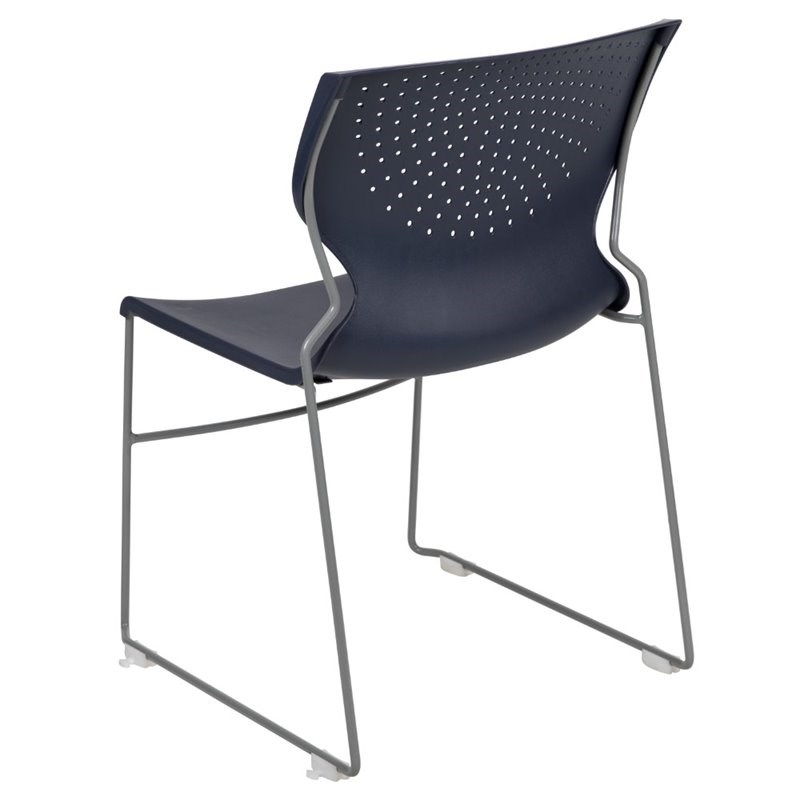 Flash Furniture Hercules Plastic Sled Base Contoured Stacking Chair in Navy