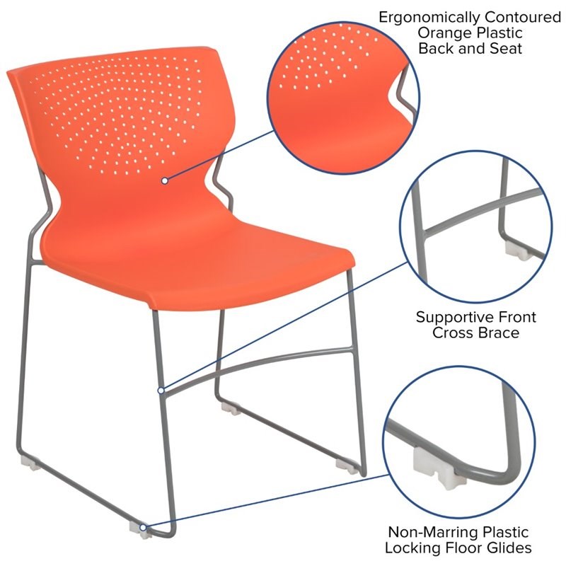 Flash Furniture Hercules Plastic Sled Base Contoured Stacking Chair in Orange