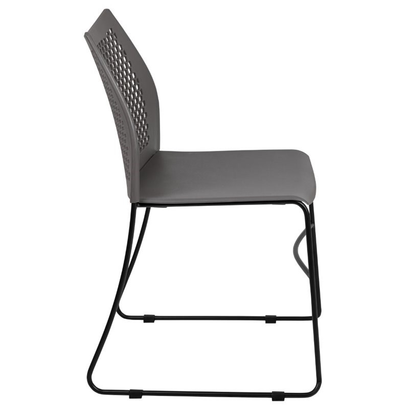 Flash Furniture Hercules Perforated Plastic Sled Base Stacking Chair in Gray