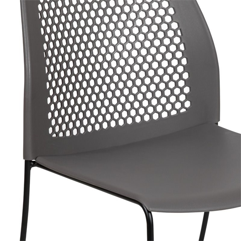 Flash Furniture Hercules Perforated Plastic Sled Base Stacking Chair in Gray